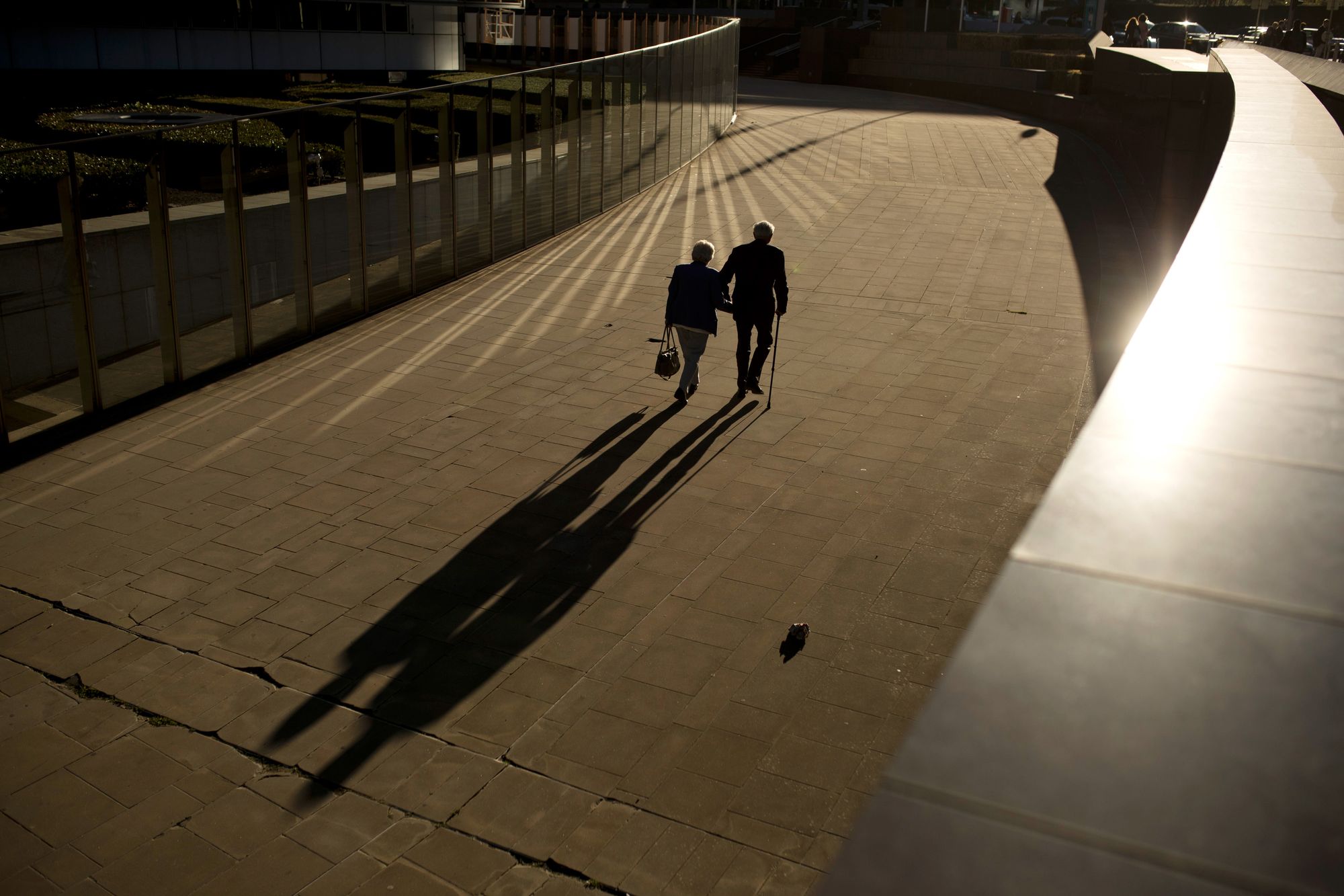 elderly couple walking